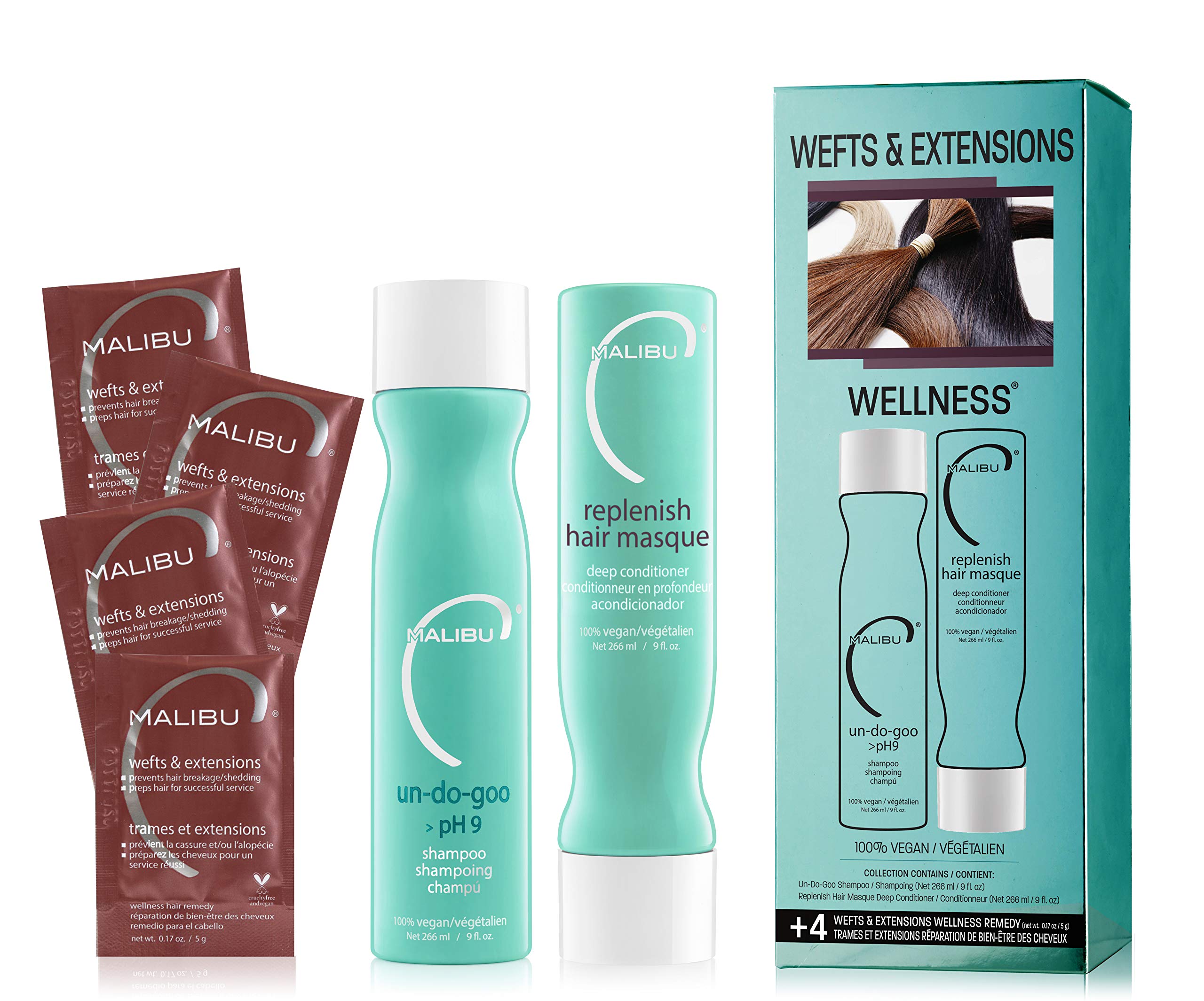 Malibu C Wefts & Extensions Wellness Hair Collection - Hair Care for Extensions & Wefts Maintenance - Reduces Hair Breakage for