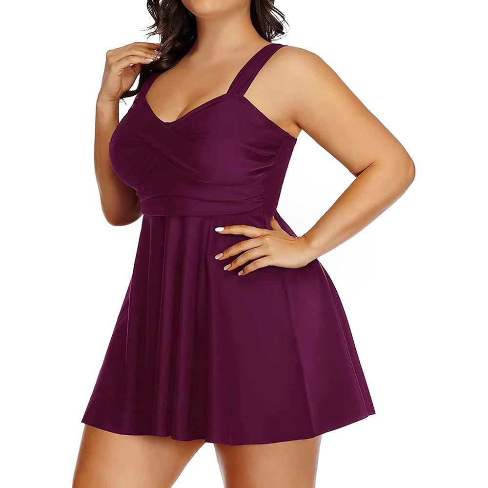 Aqua Eve Plus Size Two Piece Swimsuits for Women Tankini Bathing Suits Flowy Swim Dress with Shorts Purple 24W