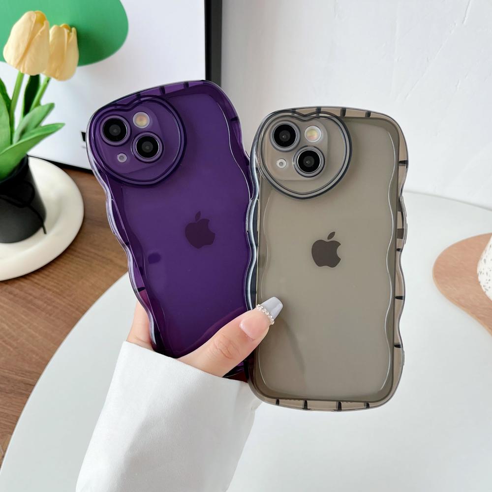 Caseative Curly Wave Shape Love Heart Camera Lens Protection Clear Soft Compatible with iPhone Case (Black,iPhone 11)