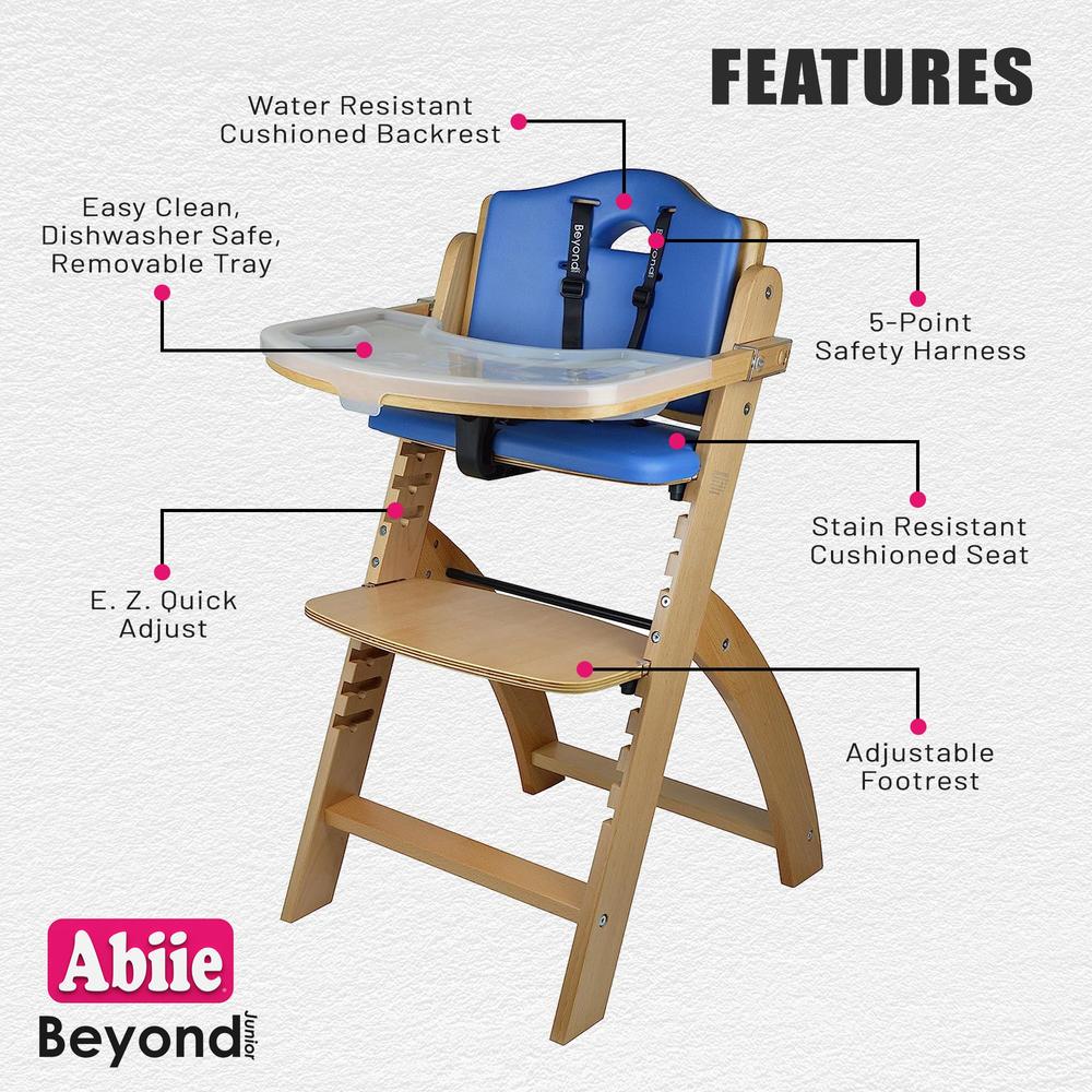 Abiie Beyond Junior Convertible Wooden High Chairs for Babies & Toddlers. 3-in-1 Adjustable High Chair with Removable Tray, Easy