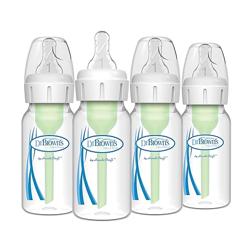 Dr. Brown's Natural Flow Anti-Colic Options+ Narrow Baby Bottles 4 oz/120 mL, with Level 1 Slow Flow Nipple, 4 Count (Pack of 1)
