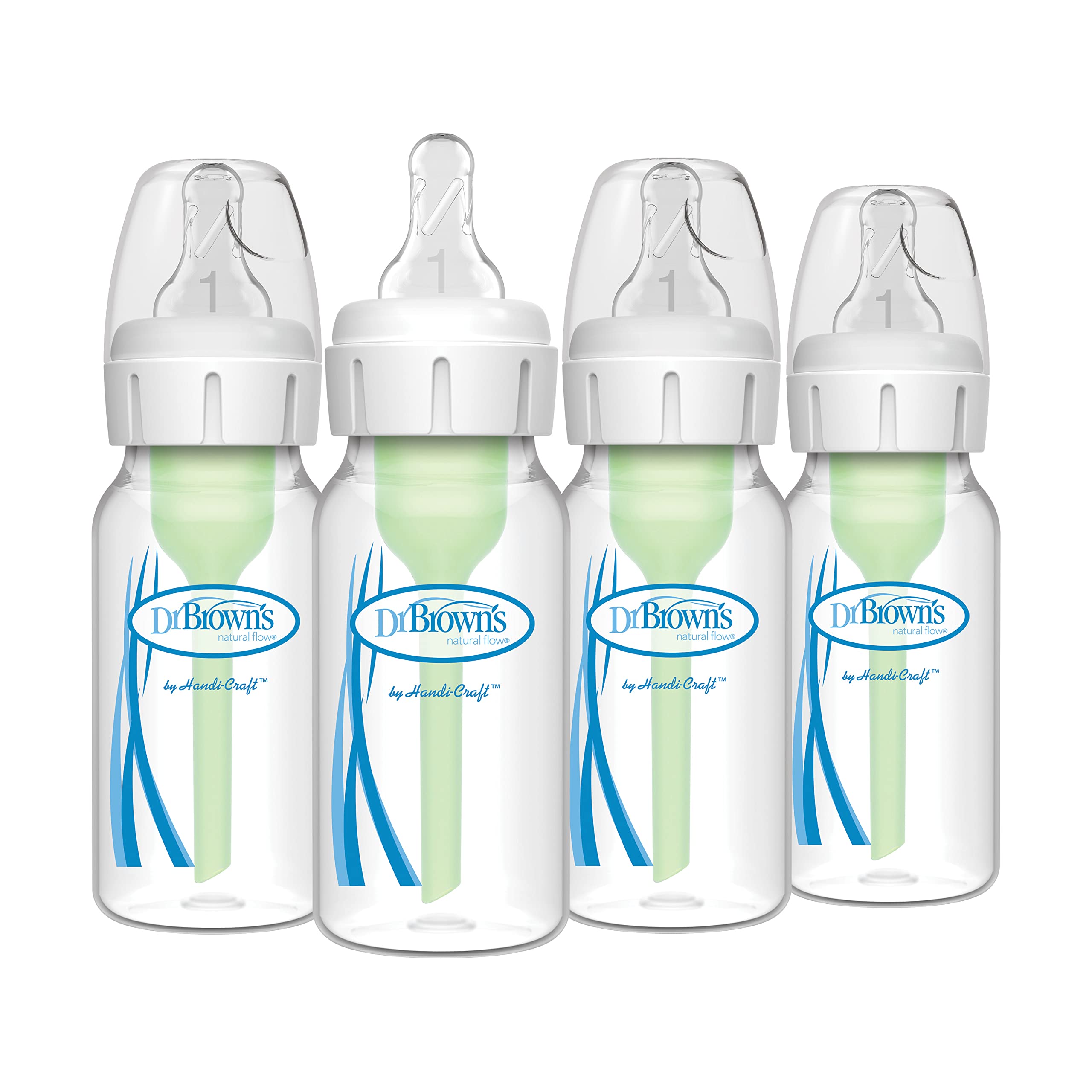 Dr. Brown's Natural Flow Anti-Colic Options+ Narrow Baby Bottles 4 oz/120 mL, with Level 1 Slow Flow Nipple, 4 Count (Pack of 1)