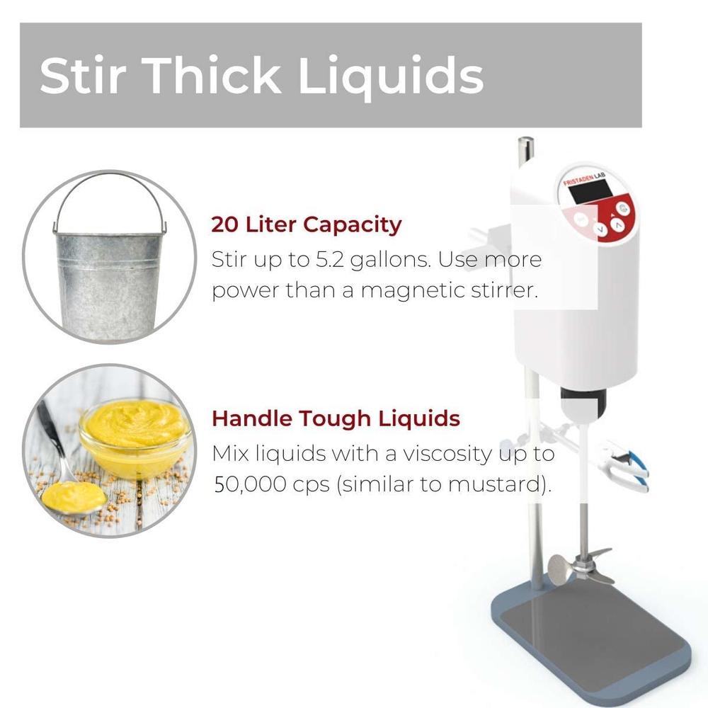 Fristaden Lab Digital Overhead Stirrer 100-2000rpm Stirring Speed, 20L Heavy Duty Lab Mixer, Strong Laboratory Quality Stainless