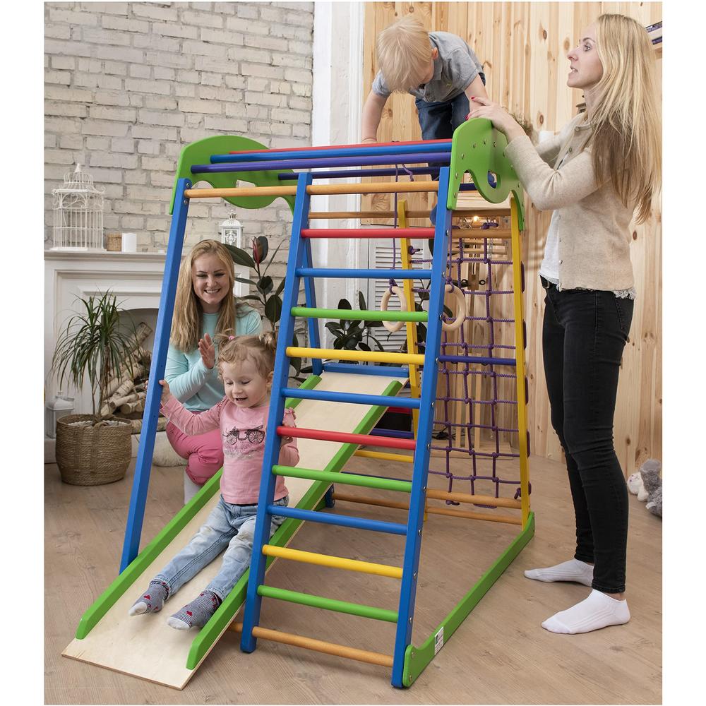 Wedanta Toddler Climbing Toys Indoor 5 in 1 - Climbing Triangle - Climber Slide - Swedish Ladder - Wooden Play Structure - Kids Jungle G