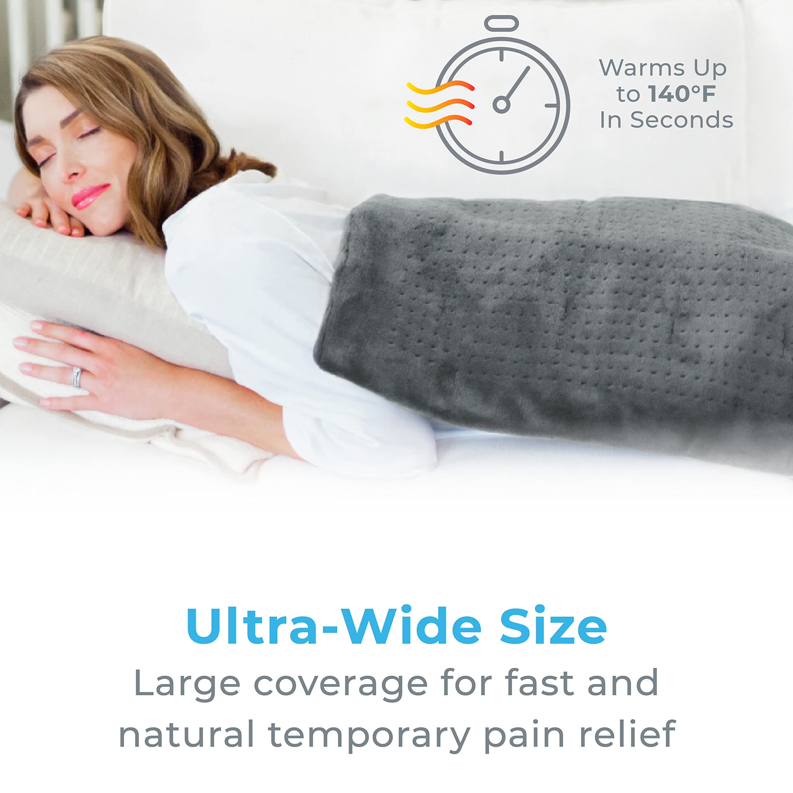 Pure Enrichment® PureRelief™ Ultra-Wide Microplush Heating Pad - 20” x 24” XXL Size & 6 Heat Settings for Temporary Neck, Should