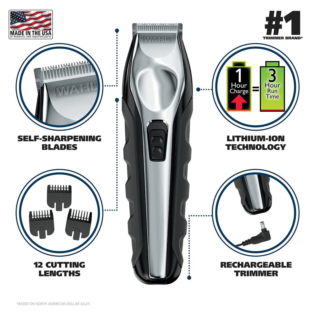 Wahl USA Lithium Ion Total Beard Trimmer for Men with 11 Guide Combs for Easy Trimming, Detailing, & Grooming - Model 9888