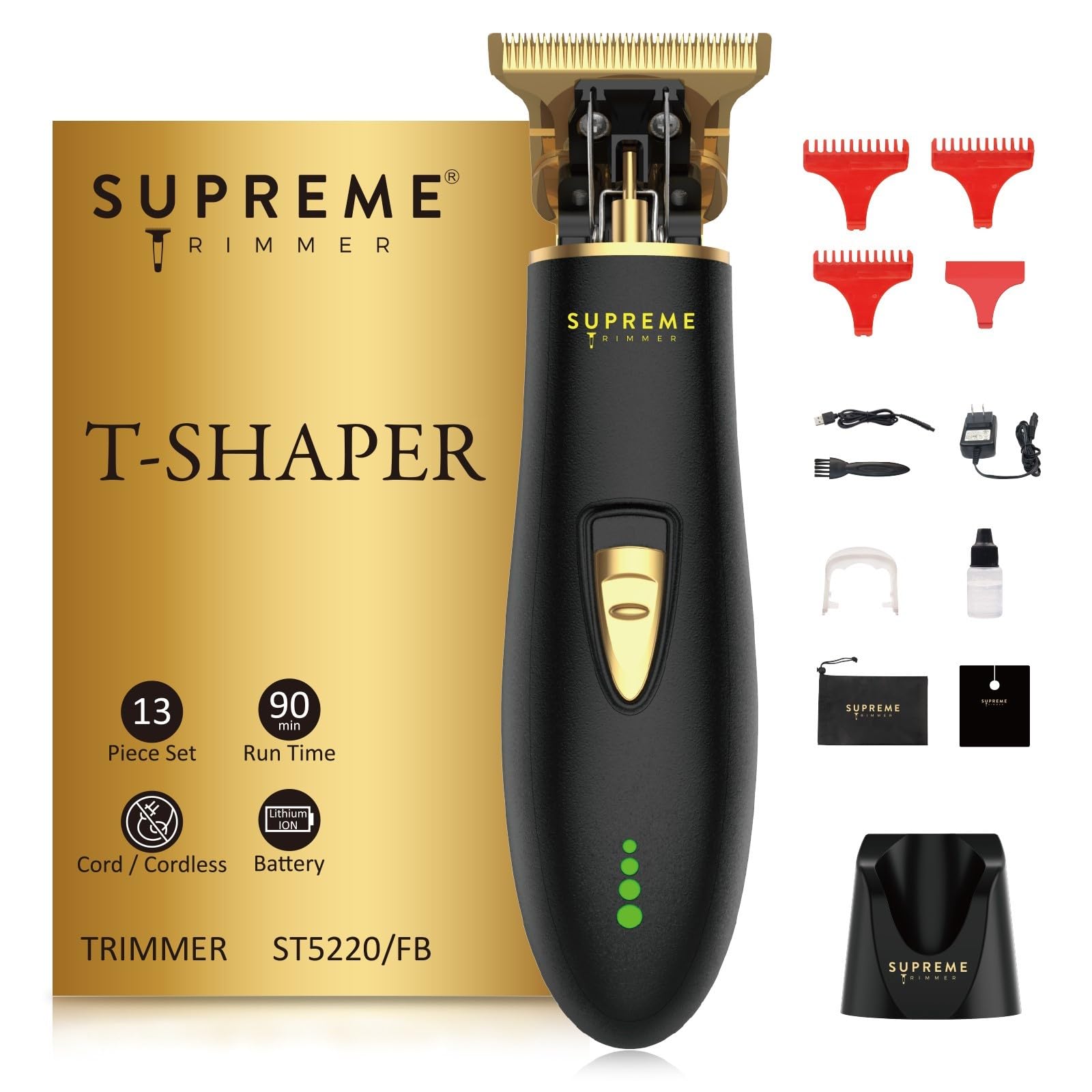 Supreme Trimmer Hair Trimmer ST5220 Beard Trimmer for Men Professional Barber Liner Cordless Hair Clippers - Black T-Shaper