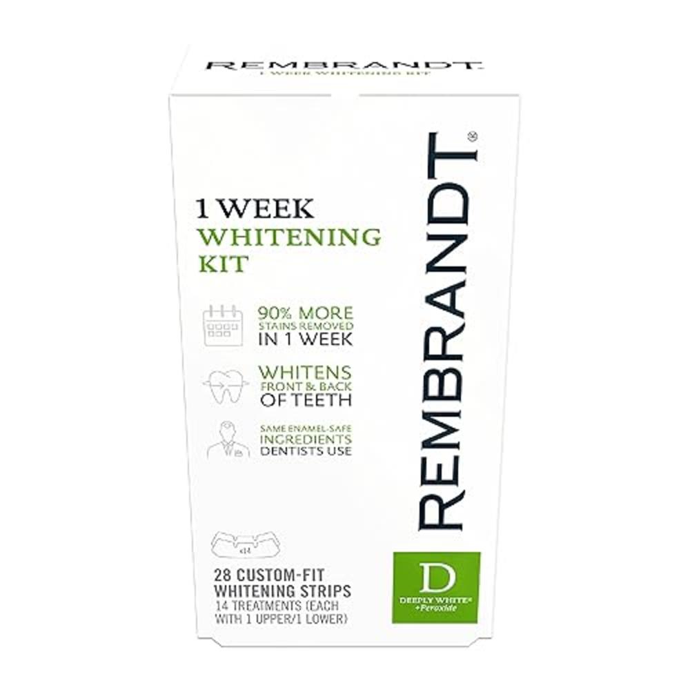 REMBRANDT Deeply White + Peroxide 1 Week Teeth Whitening Kit, Removes Tough Stains, Enamel-Safe, 28 Custom-Fit Whitening Strips