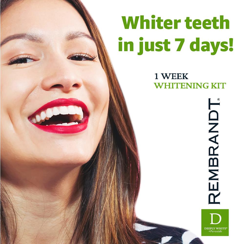 REMBRANDT Deeply White + Peroxide 1 Week Teeth Whitening Kit, Removes Tough Stains, Enamel-Safe, 28 Custom-Fit Whitening Strips