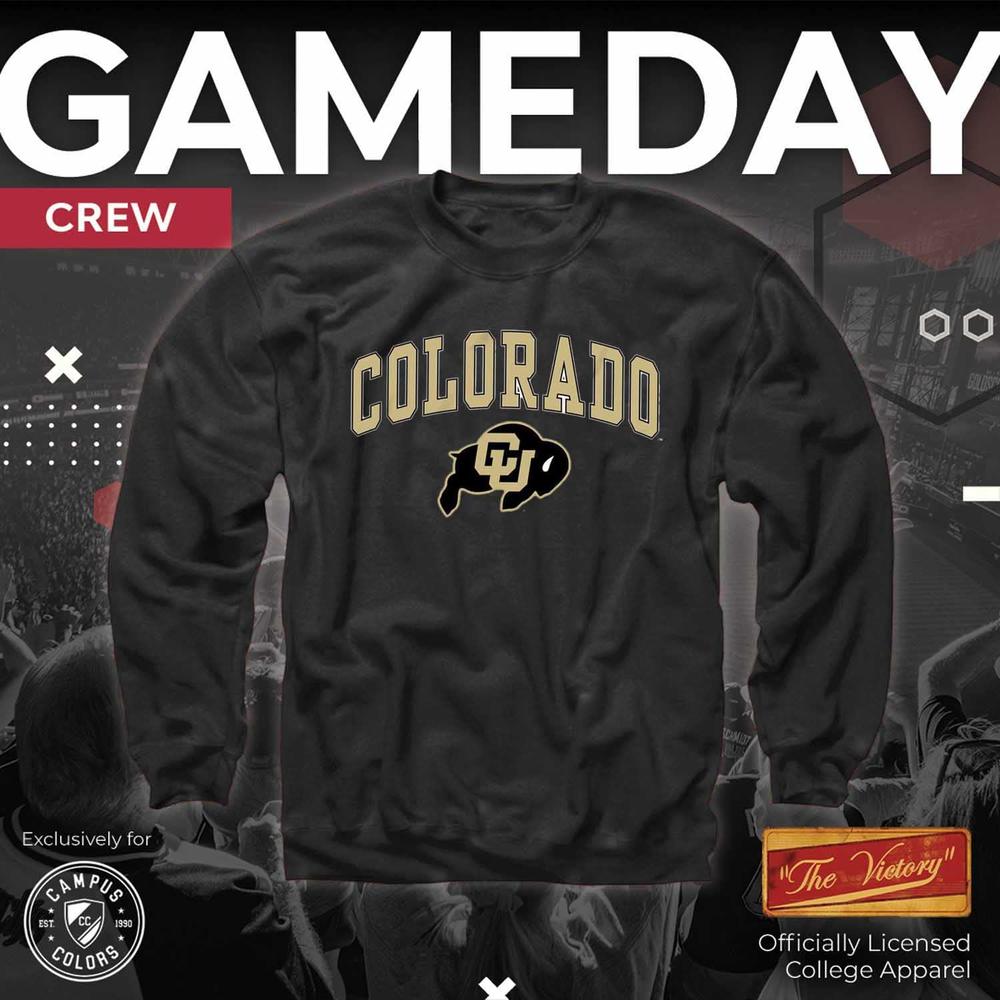 Campus Colors Adult Arch & Logo Soft Style Gameday Crewneck Sweatshirt (Colorado Buffaloes - Black, Large)