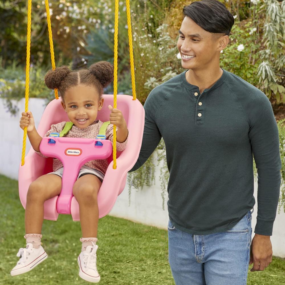 Little Tikes Snug 'n Secure Pink Swing with Adjustable Straps, 2-in-1 for Baby and Toddlers Ages 9 Months - 4 Years,16"D x 16.3"