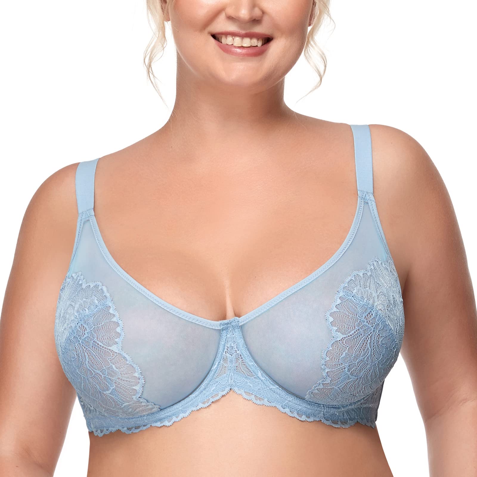HSIA Minimizer Bra for Women Full Coverage Lace Plus Size Compression Bra Unlined Bras with Underwire 36DD Storm Blue