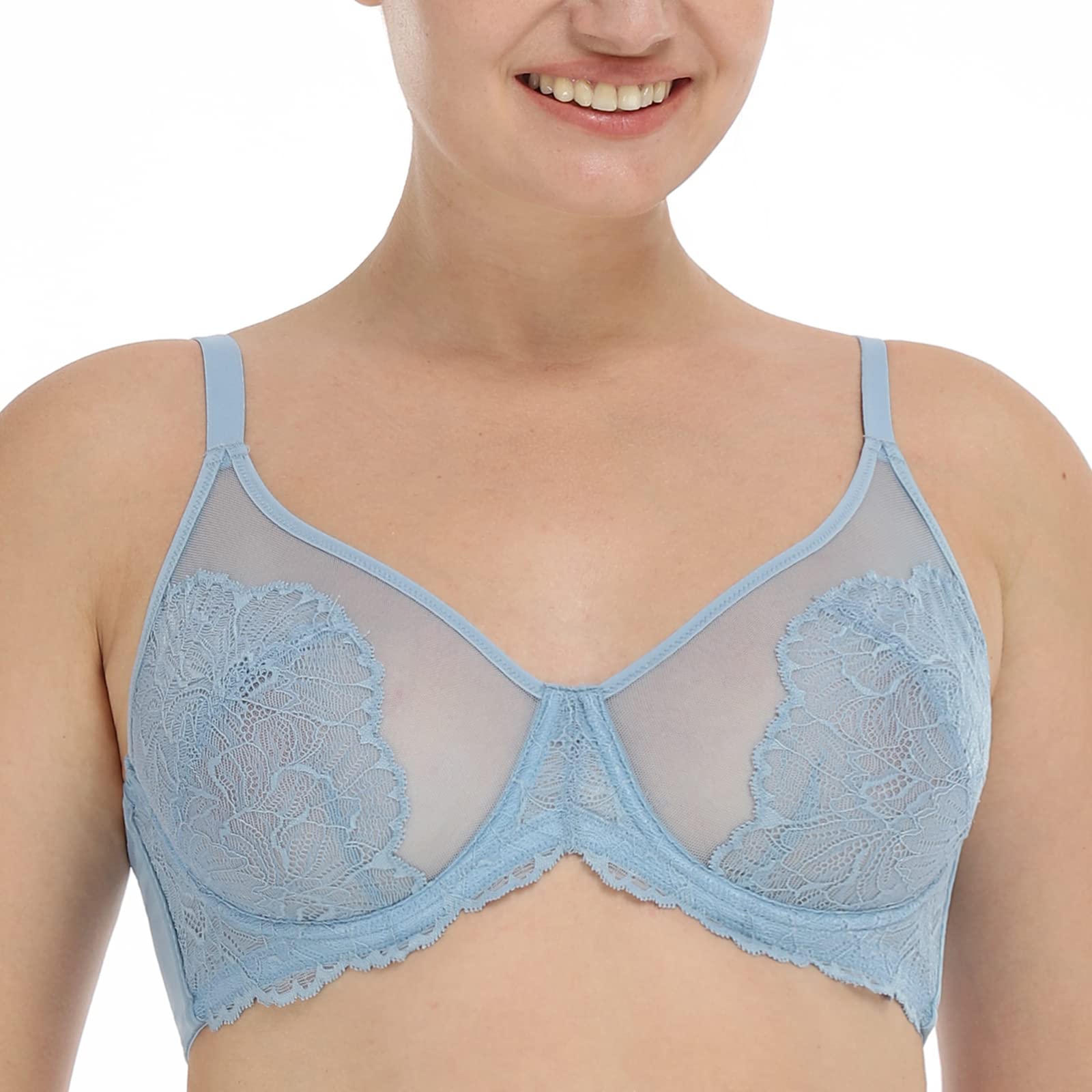 HSIA Minimizer Bra for Women Full Coverage Lace Plus Size Compression Bra Unlined Bras with Underwire 36DD Storm Blue
