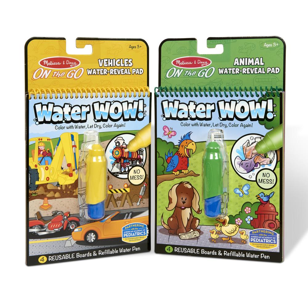Melissa & Doug On the Go Water Wow! Reusable Water-Reveal Activity Pads, 2-pk, Vehicles, Animals - Party Favors, Stocking Stuffe