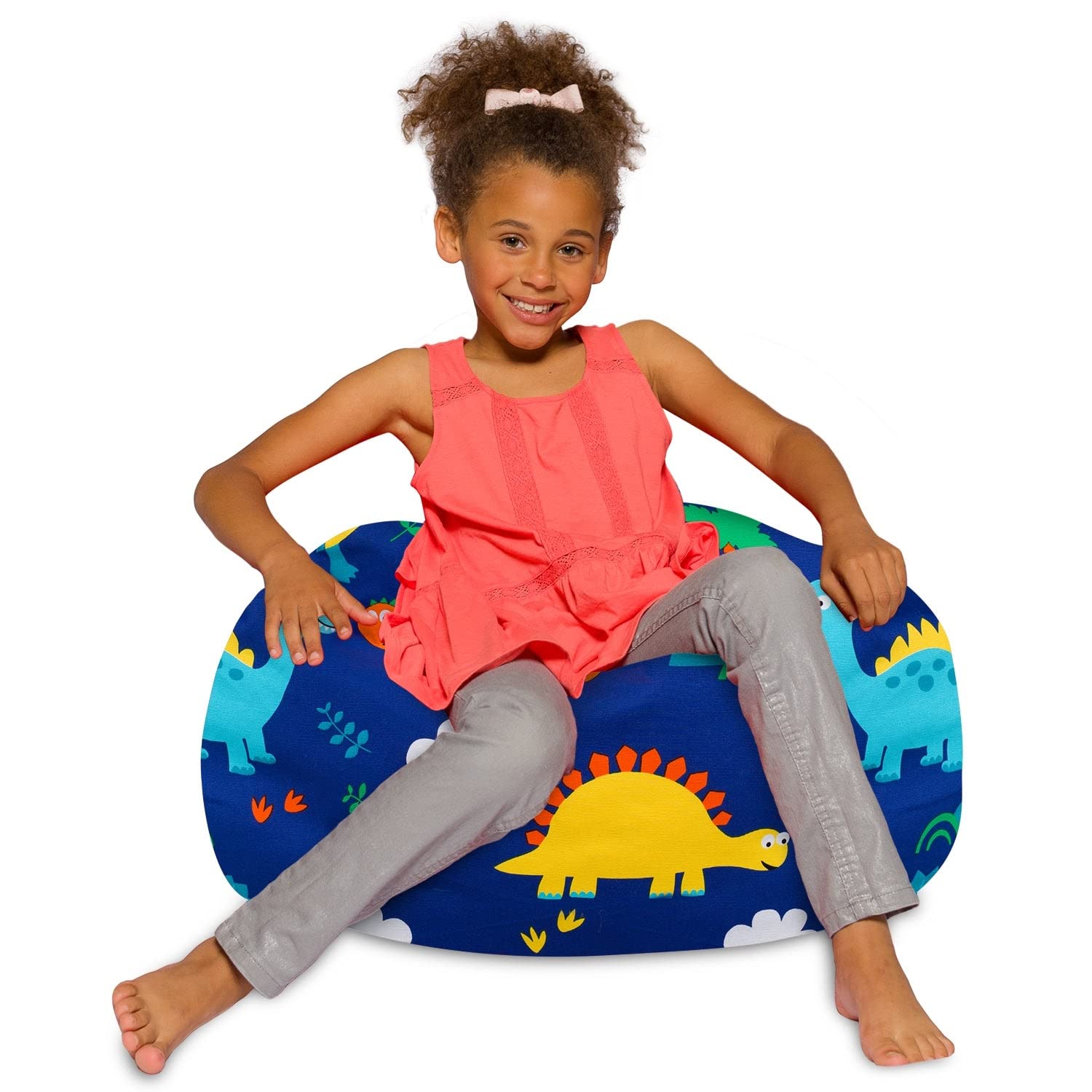 Posh Creations Bean Bag Chair for Kids, Teens, and Adults Includes Removable and Machine Washable Cover, Canvas Dinos on Blue, 2