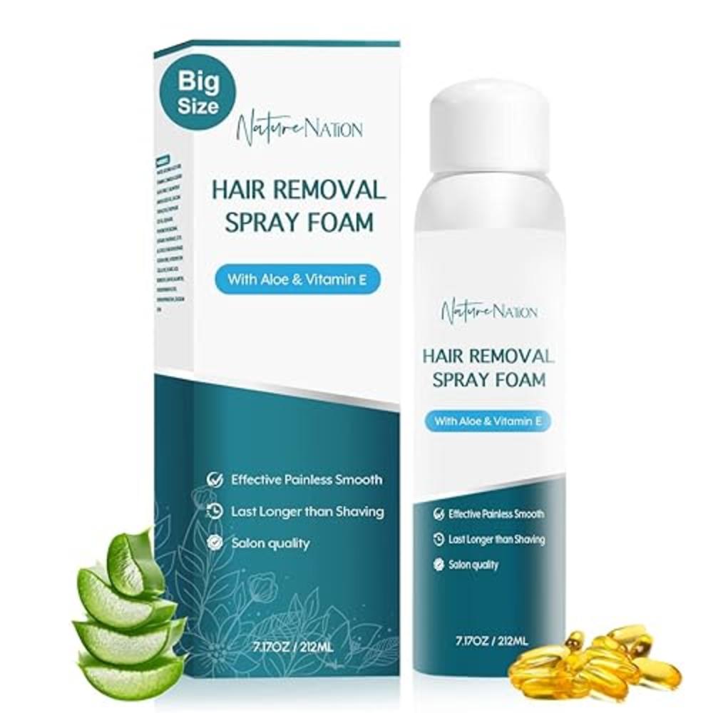 NATURE NATION Hair Removal Spray Foam - 7.17 oz (212ml) - Cream - Bigger Size & Newest Formula with Aloe Vera Blue 7.17 Fl Oz (P