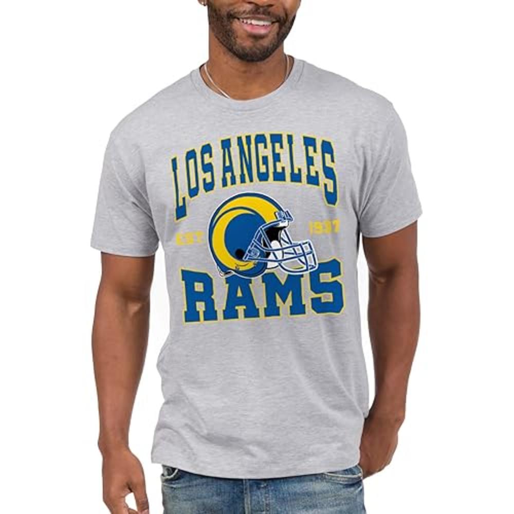 Junk Food Clothing x NFL - Los Angeles Rams - Team Helmet - Unisex Adult Short Sleeve Fan T-Shirt for Men and Women - Size XX-La