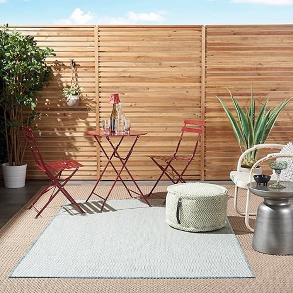 Nourison Courtyard Indoor/Outdoor Area Rug 5' x 7', Ivory Aqua, Rectangular Geometric Easy Cleaning Non Shedding Bed Room Living