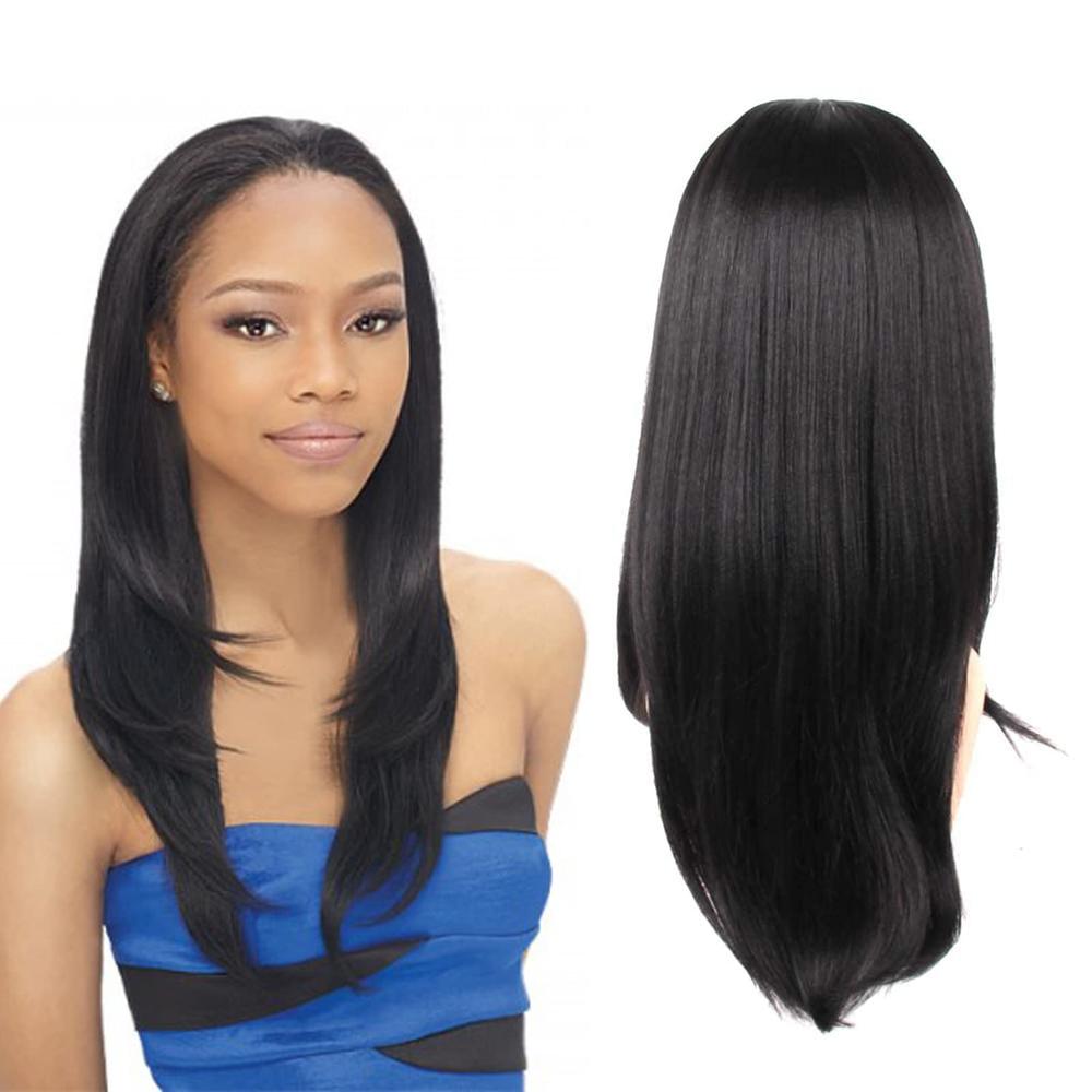 Jiayi Half Wig Quick Wear Weave Wigs for Women Straight Synthetic Hair 16 Inch 3/4 Half Up Half Down Wig Perfect Hairline Wig Ja