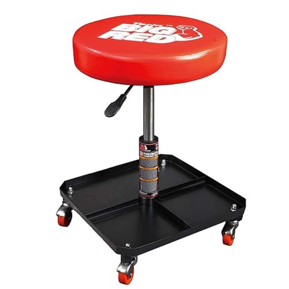 BIG RED TR6350 Torin Rolling Pneumatic Creeper Garage/Shop Seat: Padded Adjustable Mechanic Stool with Tool Tray Storage, Red La