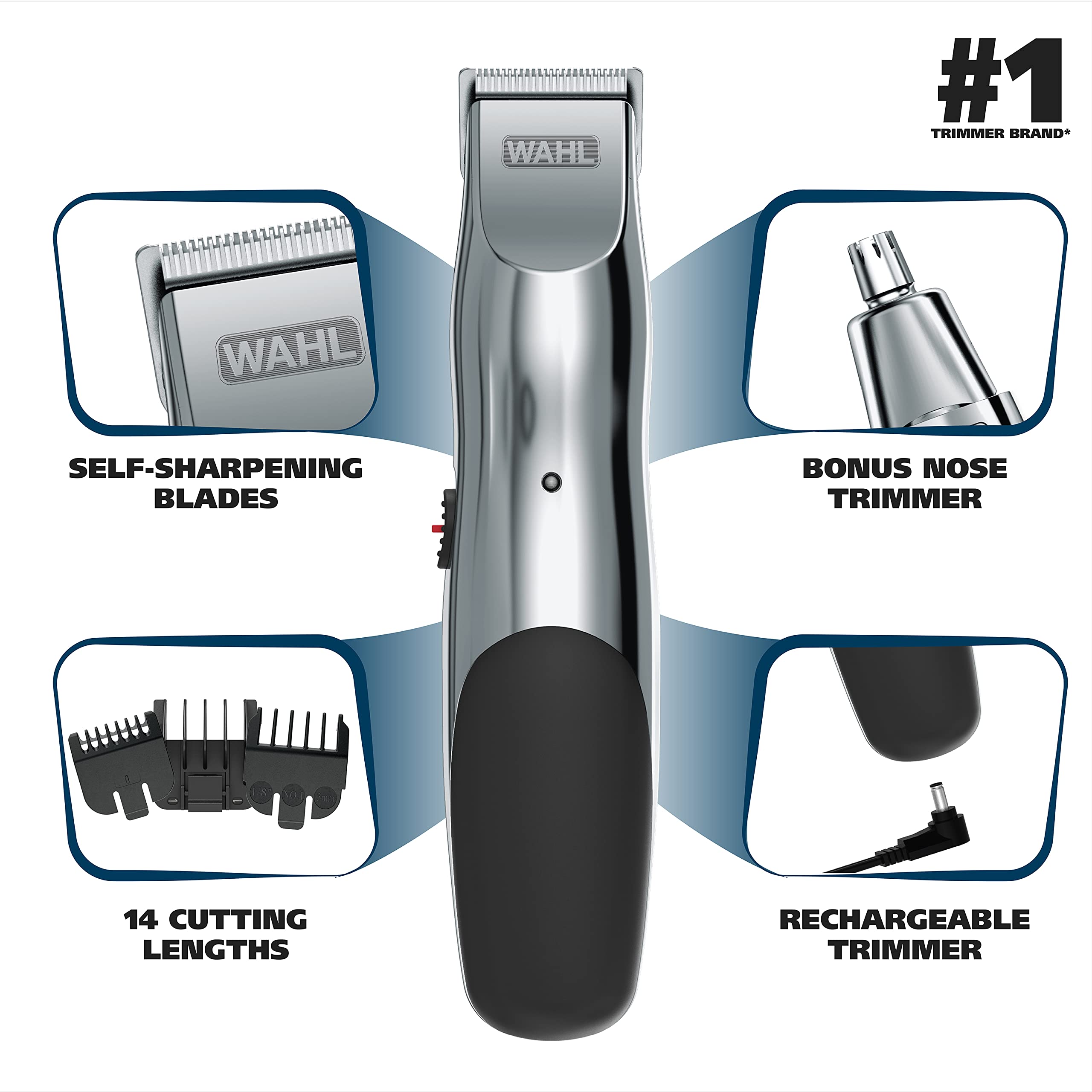 WAHL Groomsman Rechargeable Beard Trimmer kit for Mustaches, Nose Hair, and Light Detailing and Grooming with Bonus Wet/Dry Elec