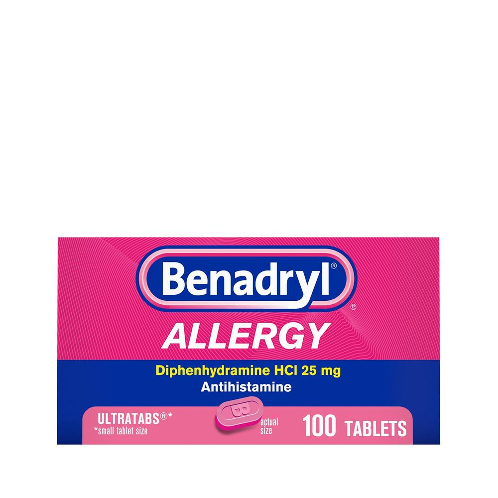 Benadryl Ultratabs Antihistamine Allergy Relief Medicine, Diphenhydramine HCl Tablets for Relief of Cold & Allergy Symptoms Such