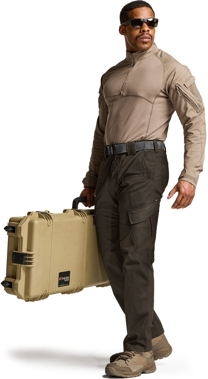 CQR Men's Flex Ripstop Tactical Pants, Water Resistant Stretch Cargo Pants, Lightweight EDC Hiking Work Pants, Dura Flex Dark Br
