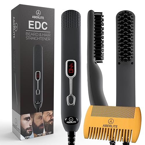 Aberlite EDC - Premium Beard Straightener Brush - Professional Straightening Tool Heated Comb - Beard Kits Gift Sets - Beard Gro