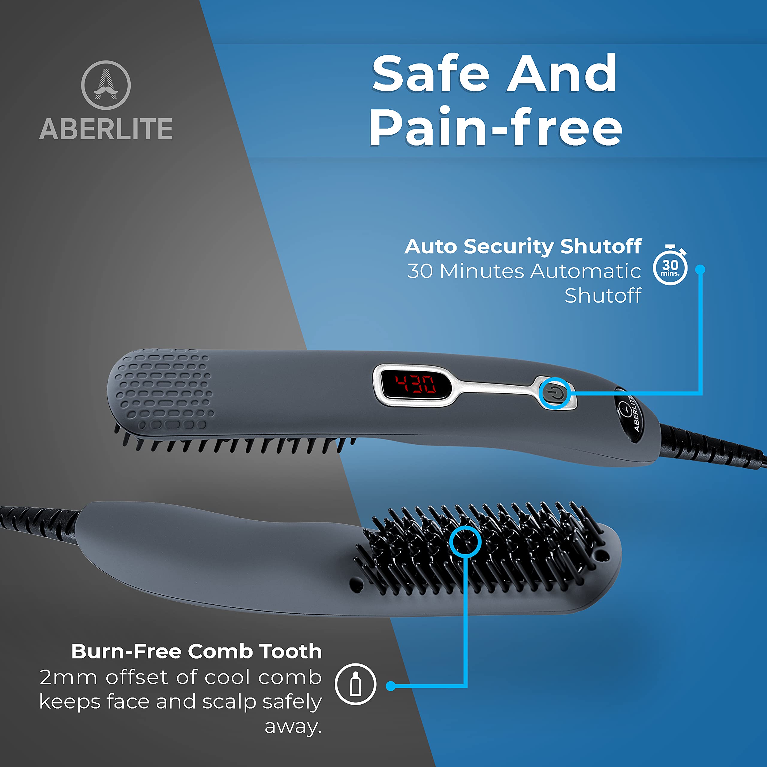 Aberlite EDC - Premium Beard Straightener Brush - Professional Straightening Tool Heated Comb - Beard Kits Gift Sets - Beard Gro