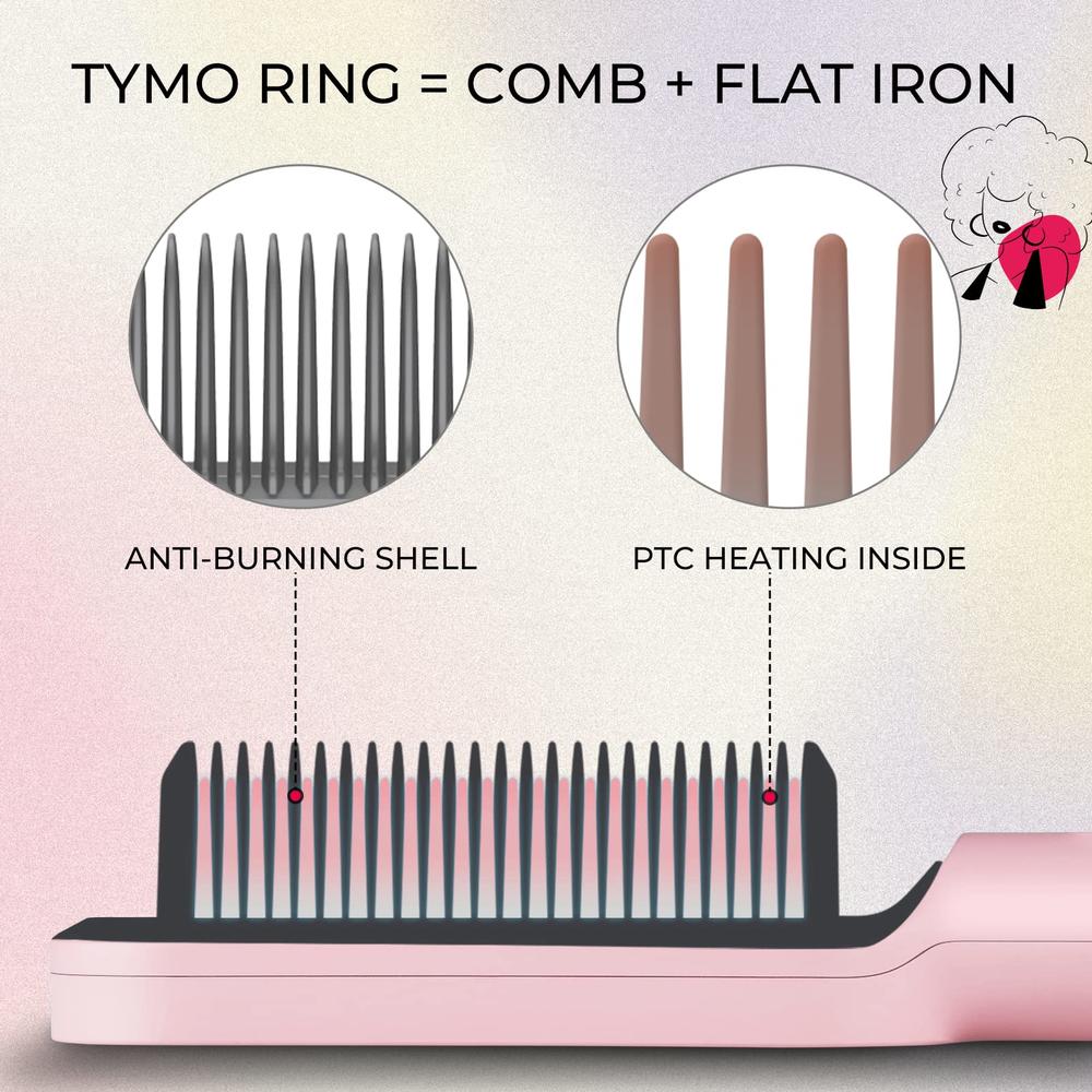 TYMO Hair Straightener Brush, Hair Straightening Comb for Women with 5 Temp 20s Fast Heating & Anti-Scald