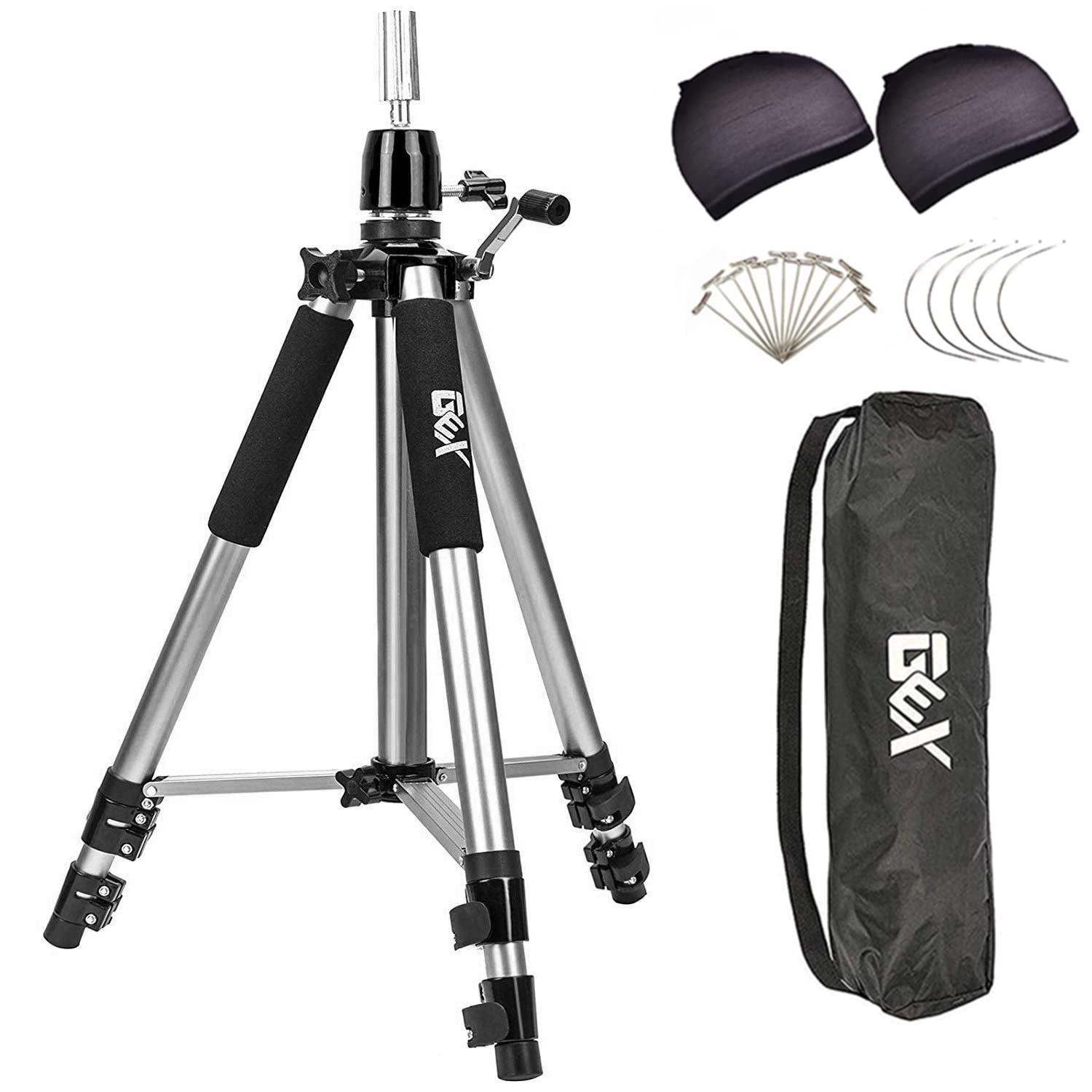 gexworldwide GEX 63" Heavy Duty Mannequin Tripod Stand for Wig Cosmetology Training Practice Doll Manikin Head Tripod Wig Stand With Travel B