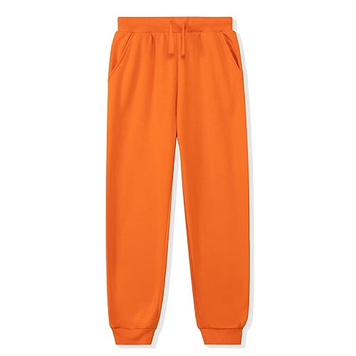 Kid Nation Kids Sweatpants Unisex Soft Brushed Fleece Casual Pull On Jogger with Pockets for Boys or Girls Size 10 12 Orange