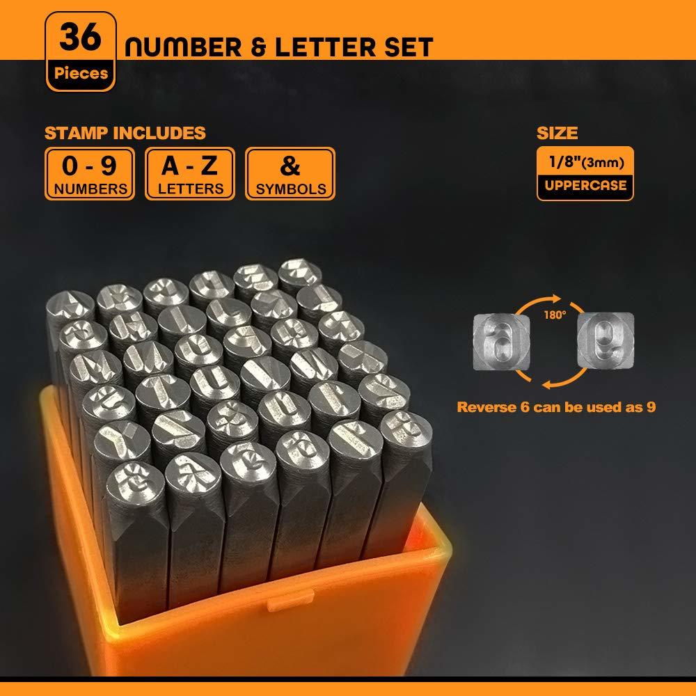 OWDEN Professional 36Pcs. Steel Metal Stamping Tool Set,(1/8”) 3mm,Steel Number and Letter Punch Set,Alloy Steel Made HRC 58-62 