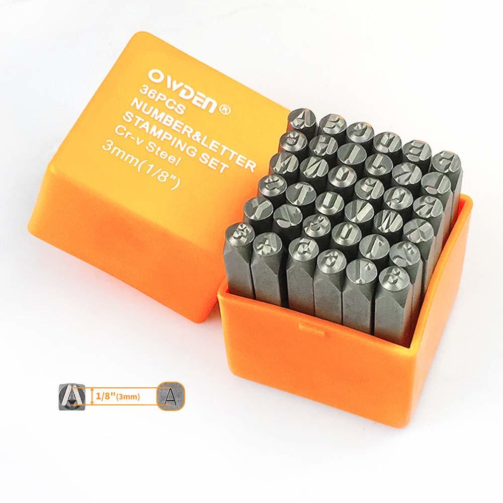 OWDEN Professional 36Pcs. Steel Metal Stamping Tool Set,(1/8”) 3mm,Steel Number and Letter Punch Set,Alloy Steel Made HRC 58-62 