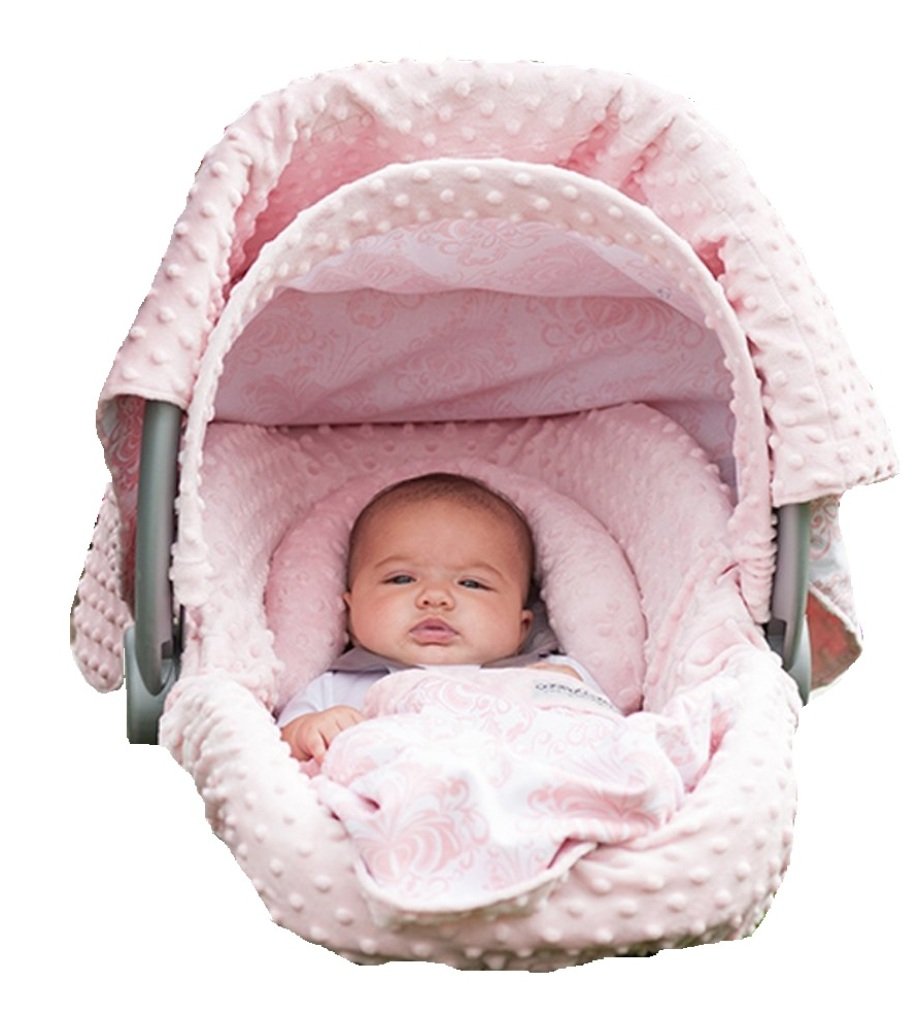 Carseat Canopy 5 Pc Whole Caboodle (Angelina) Baby Infant Car Seat Cover Kit with Minky Fabric