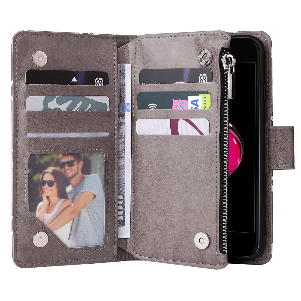 UEEBAI Wallet Case for iPhone 7 Plus/iPhone 8 Plus, Premium Vintage PU Leather Magnetic Closure Handbag Zipper Pocket Case Kicks