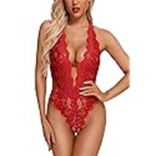 Aranmei Sexy Lingerie for Women Hollow Out Floral Lace Bodysuit One Piece Lingerie Deep V Teddy Aranmei Sexy Lingerie for Women Hollow Out Floral Lace Bodysuit One Piece Lingerie Deep V Teddy