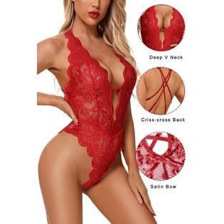 Aranmei Sexy Lingerie for Women Hollow Out Floral Lace Bodysuit One Piece Lingerie Deep V Teddy Aranmei Sexy Lingerie for Women Hollow Out Floral Lace Bodysuit One Piece Lingerie Deep V Teddy