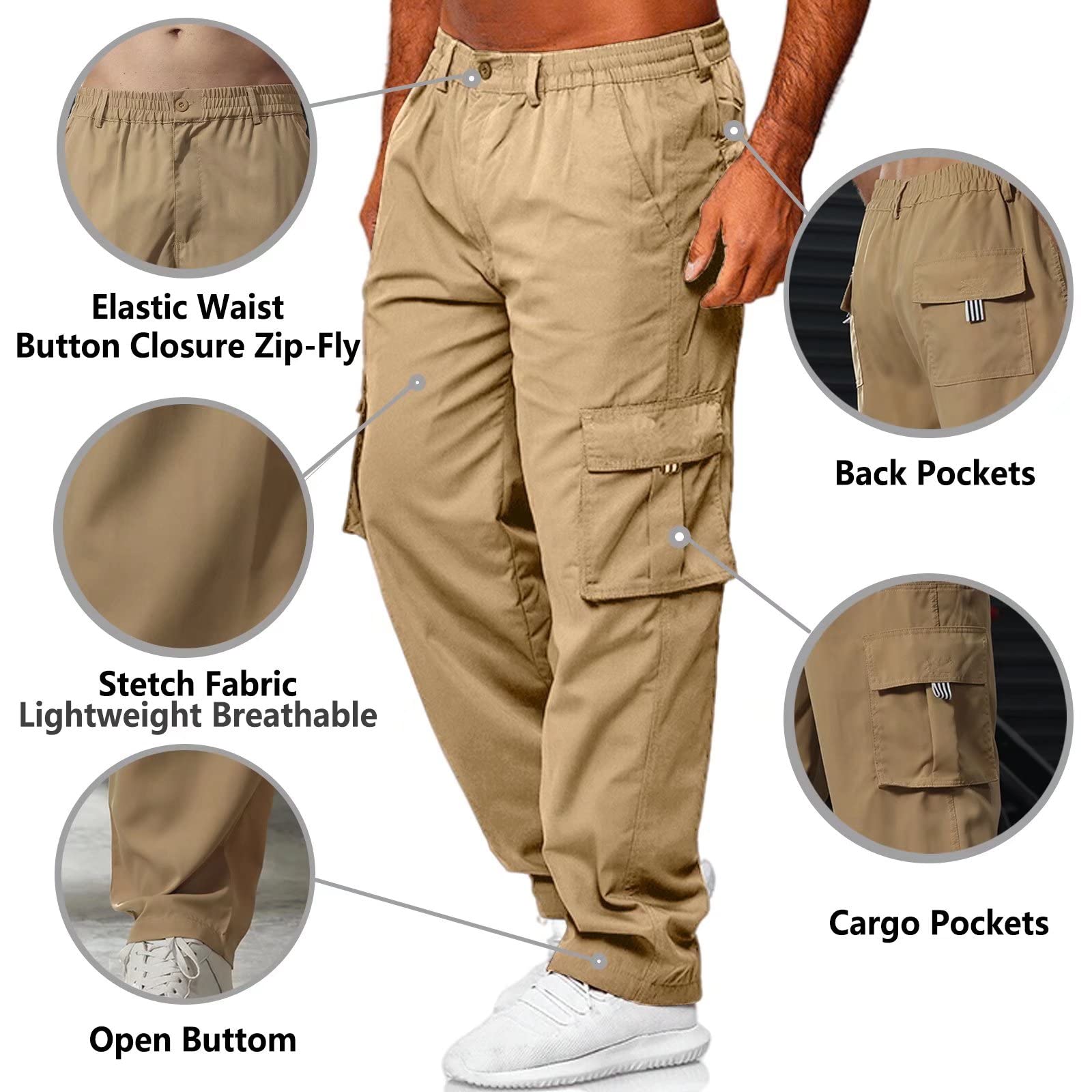 Rela Bota Men Outdoor Cargo Pant Lightweight Tactical Pant Hiking Jogger Classic Fit Multi Pockets 3XL