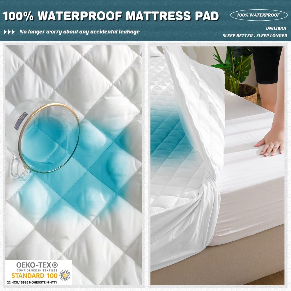 UNILIBRA Full Mattress Pad Protector Waterproof, Deep Pocket Mattress Cover Fits to 6''-19'', Breathable Hollow Cotton Filling Q
