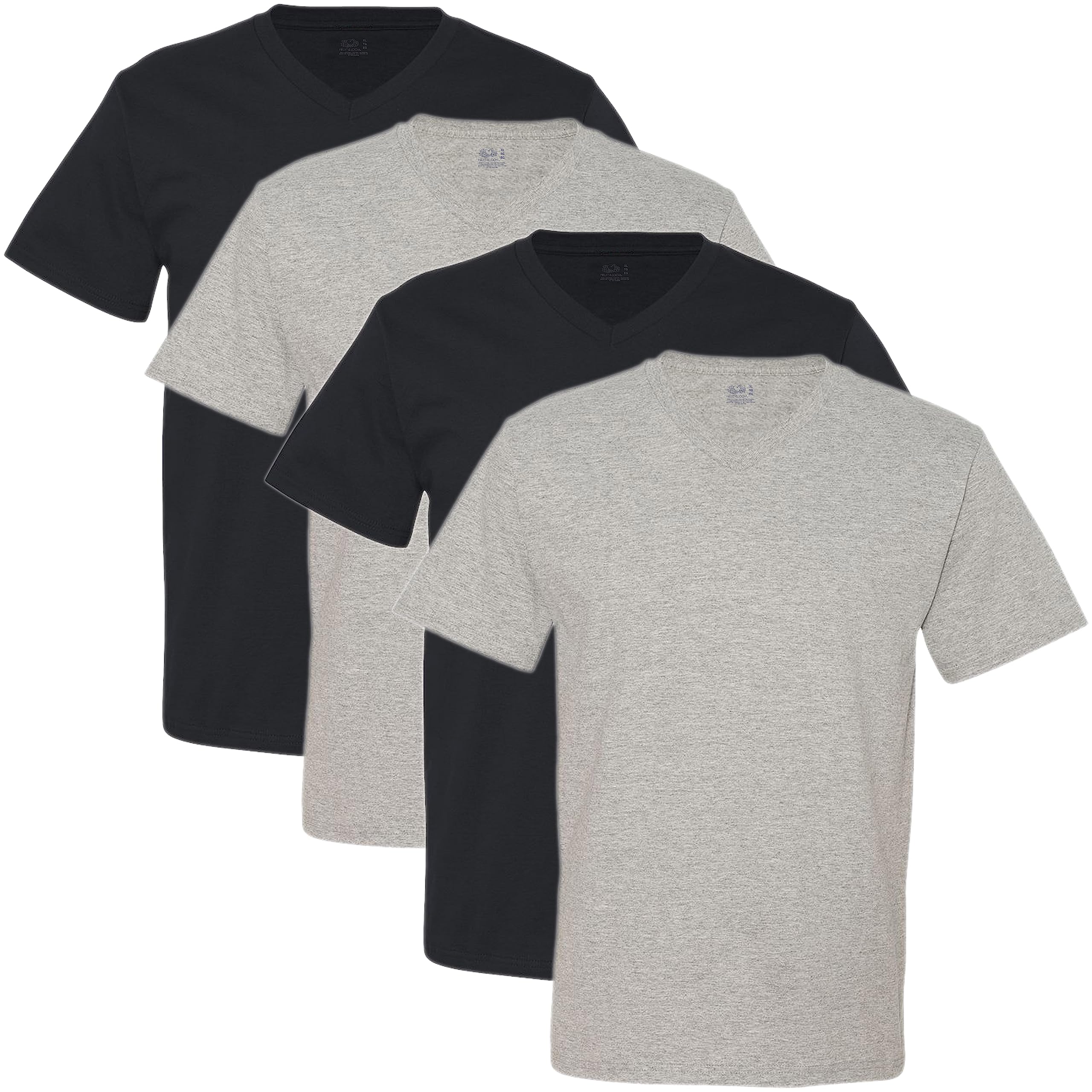Fruit of the Loom Men's 4 Pack V-Neck T-Shirt, Black/Gray, Medium