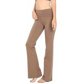 Zenana Premium Cotton FOLD Over Yoga Flare Pants - Mocha - X-Large