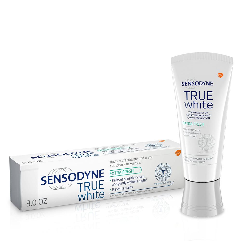 Sensodyne True White Sensitive Teeth Whitening Toothpaste for Stained Teeth, Cavity Prevention and Sensitive Teeth Treatment, Ex