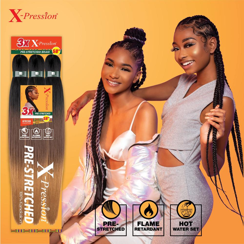 Sensationnel X-pression prestretched braiding hair - 3x xpression 58 inch all kanekalon flame retardant synthetic braid in hair