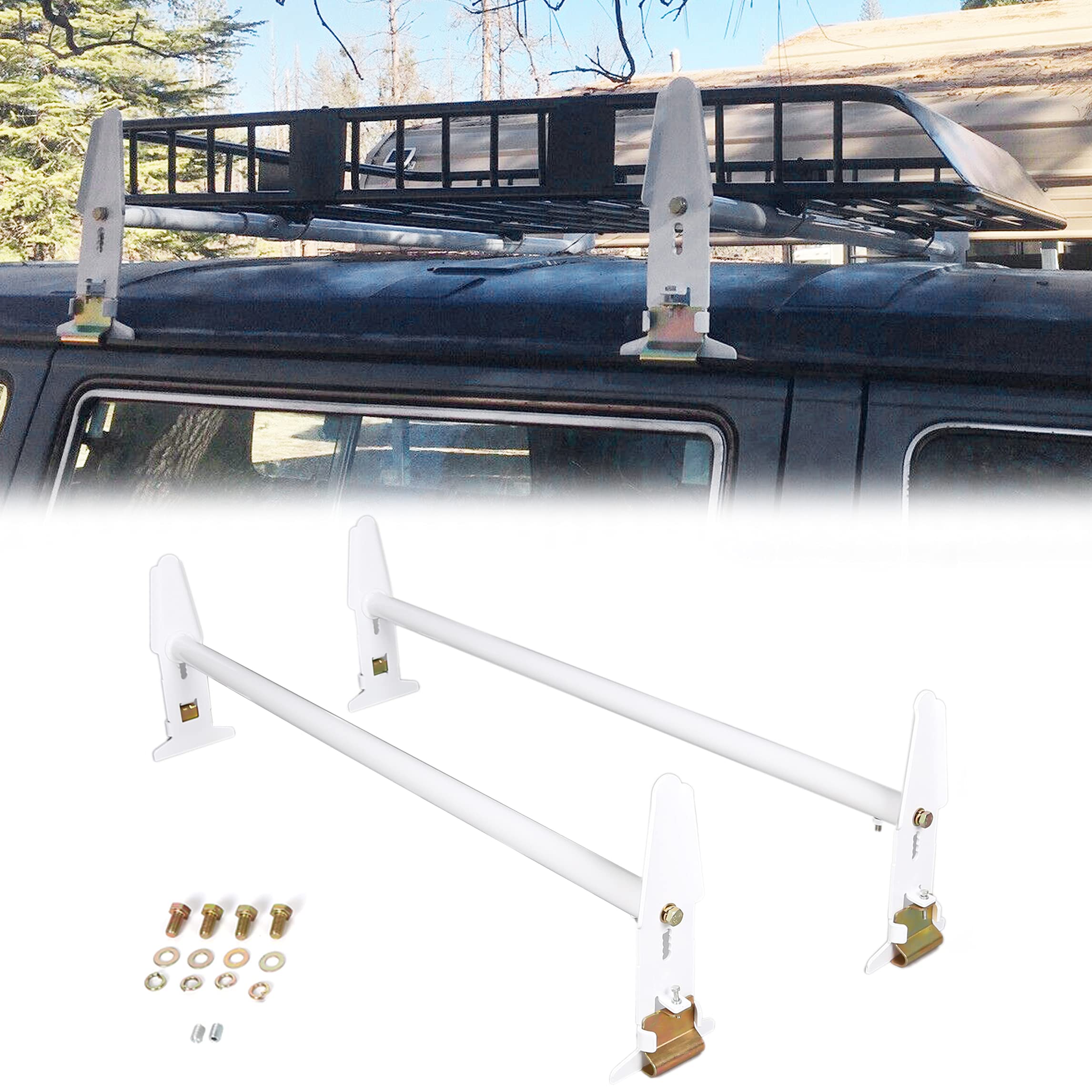 ECOTRIC Adjustable Van Roof Ladder Rack 500LBS 2 Bars for Chevy Dodge Ford GMC Express 77''