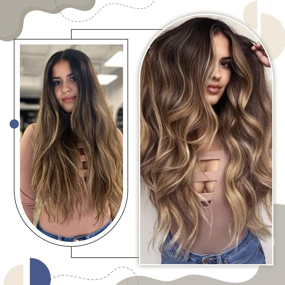 LaaVoo Brown Tape in Hair Extensions Human Hair 20 inch Ombre Balayage Brown Hair Extensions Tape in Seamless Dark Brown to Ches