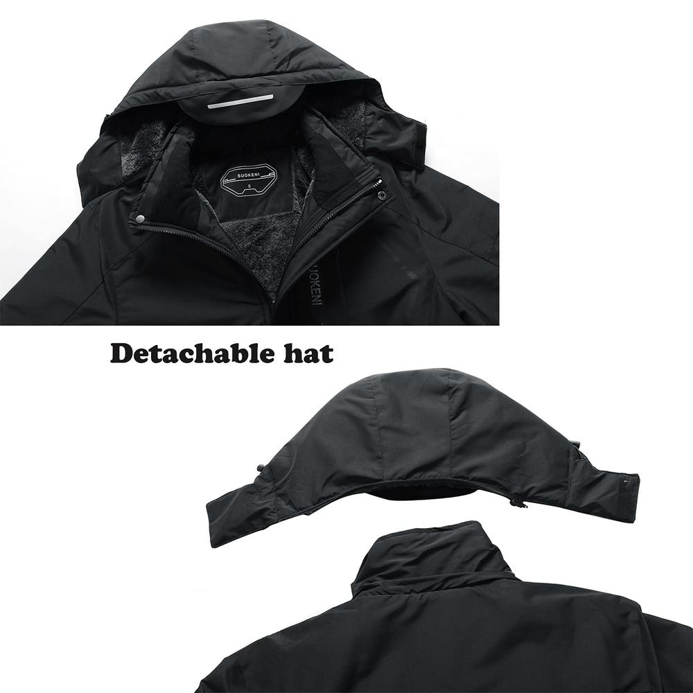 SUOKENI Men's Waterproof Ski Jacket Warm Winter Snow Coat Hooded Raincoat X-Large