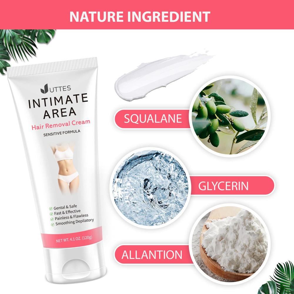 Uttse Intimate/Private Hair Removal Cream for Women, for Unwanted Hair in Underarms, Private Parts, Pubic & Bikini Area, Painless Flaw
