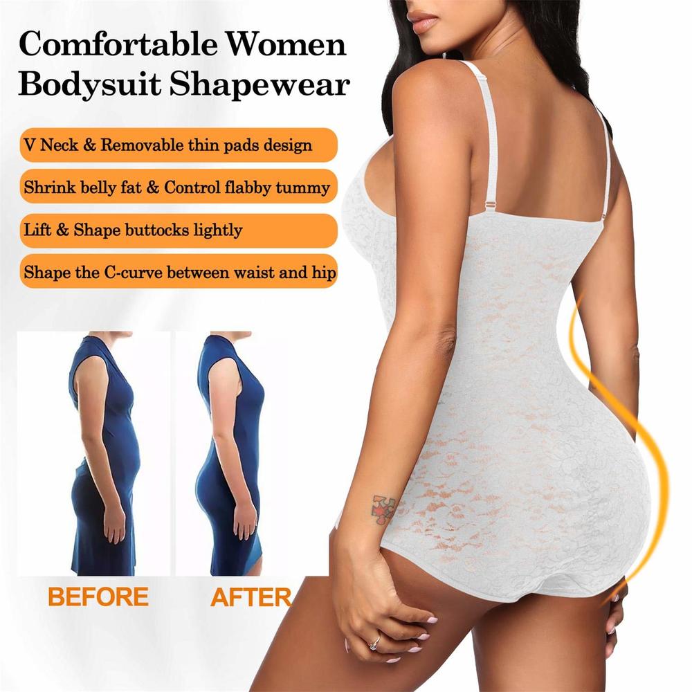 Lace Bodysuit for Women Tummy Control Body Shaper V Neck Backless