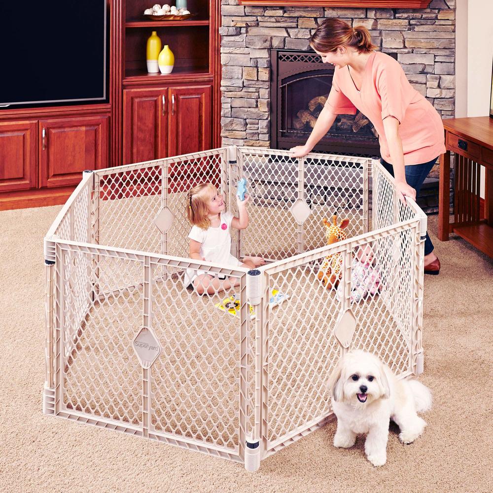 Toddleroo by North States Superyard 6 Panel Free Standing Play Yard, Indoor or Outdoor Baby Playpen, Baby Gate. Made in USA. 5.5